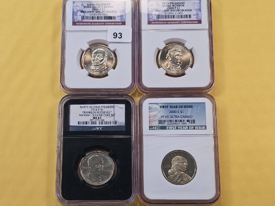 Four NGC Graded Presidential Dollars