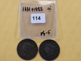 1831 and 1833 Coronet Head Large Cents
