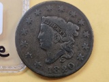 1820 Coronet Head Large Cent in Fine