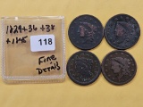 1829, 1836, 1838 and 1845 Large Cents