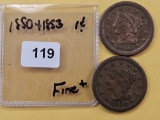 1850 and 1853 Braided Hair Large Cents