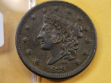 1838 Coronet Head Large Cent Beaded Cord
