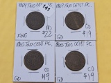 Four Circulated 2-Cent Pieces