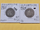 Two 1853 Arrows and Rays Seated Liberty Silver Quarters