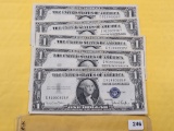 Five Consecutive Crisp Uncirculated Series 1935-D One Dollar Silver Certificates