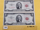 Two Series 1953-A $2 Dollar Federal Reserve Notes in Extra Fine