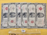 Six Five Dollar Red Seal United States Notes