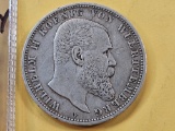 1903 Wuerumburg Germany Five Mark in Very Fine