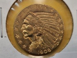 GOLD! Brilliant AU-BU 1908 Indian Head Five Dollar Gold