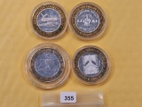 Four Mixed Ten Dollar .999 Fine Silver center Casino Gaming Tokens