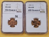 Two NGC Graded Wheat Cents in Mint State 66 Red