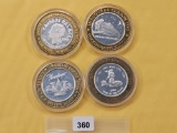 Four Mixed Ten Dollar .999 Fine Silver center Casino Gaming Tokens