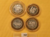 Four Mixed Ten Dollar .999 Fine Silver center Casino Gaming Tokens