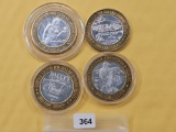 Four Mixed Ten Dollar .999 Fine Silver center Casino Gaming Tokens