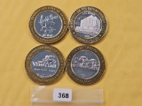 Four Mixed Ten Dollar .999 Fine Silver center Casino Gaming Tokens