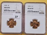 Two NGC Graded Wheat Cents in Mint State 66 Red