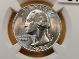 NGC 1954-S Washington Silver Quarter in Mint State 65