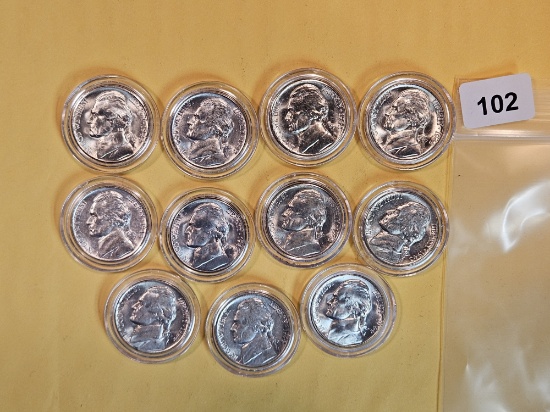 Eleven Brilliant Silver Wartime Jefferson Nickels
