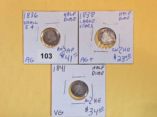Three mixed Seated Liberty Half Dimes