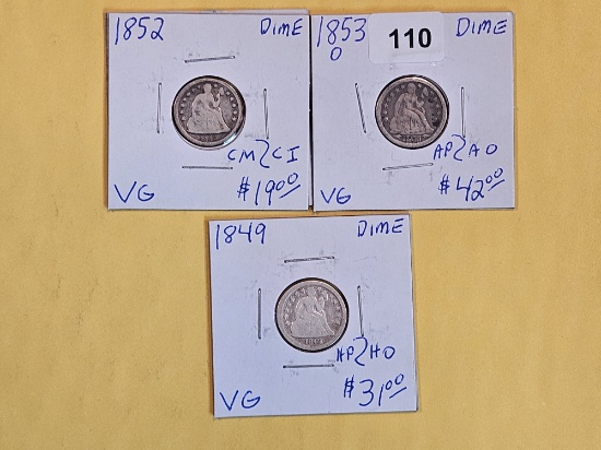 Three Seated Liberty Dimes