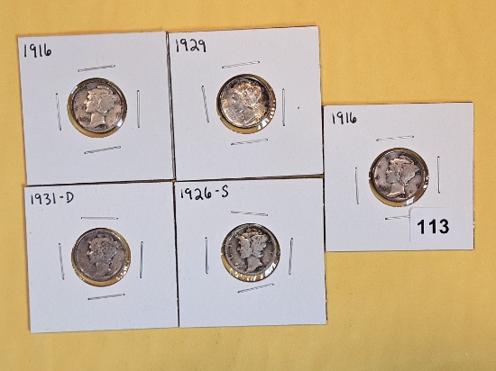 Five little better silver Mercury Dimes
