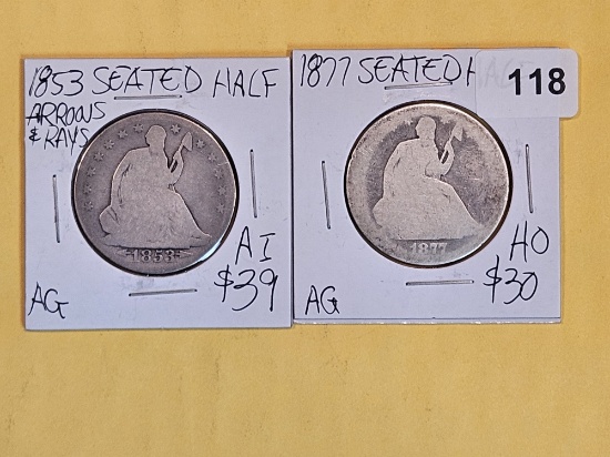 1853 and 1877 Seated Liberty Half Dollars