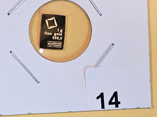 GOLD! Valcambi One Gram .9999 fine Gold bar