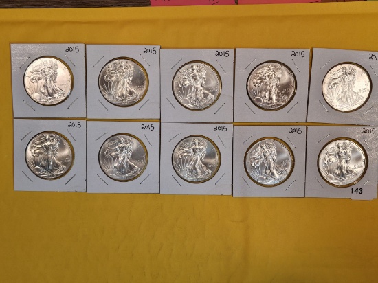 Ten GEM Brilliant Uncirculated American Silver Eagles
