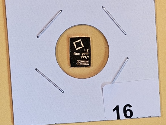 GOLD! Valcambi One Gram .9999 fine Gold bar
