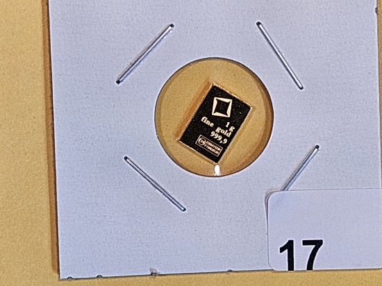 GOLD! Valcambi One Gram .9999 fine Gold bar