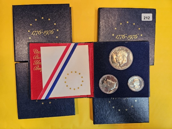 Five 1976 Three-Coin SILVER Bicentennial Proof Sets
