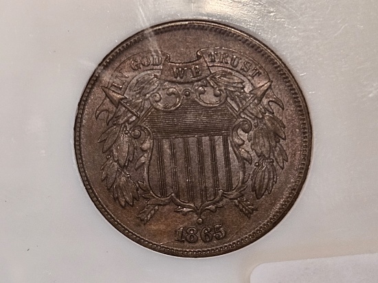 PCI 1865 Two Cent piece in Mint State 64 Brown