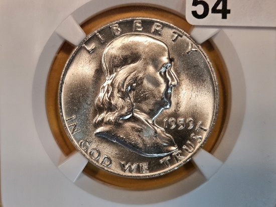 NGC 1959-D Franklin Half Dollar in Mint State 64 FBL