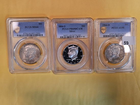 Three PCGS-graded Silver Kennedy Half Dollars