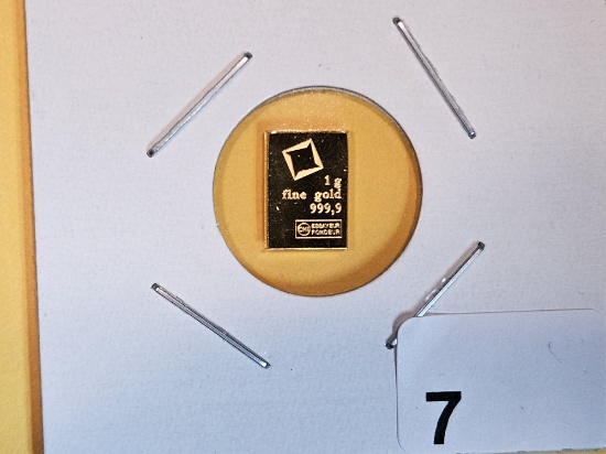 GOLD! Valcambi One Gram .9999 fine Gold bar