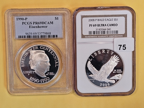 Two Proof 69 Deep and Ultra Cameo Proof Deep Cameo Commemorative Dollars