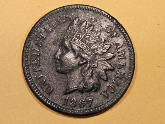 * Semi-Key 1867 Indian Cent in About Uncirculated plus - details