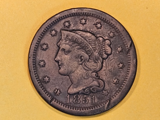 1851/1851 Braided Hair Large Cent in Very Fine - details