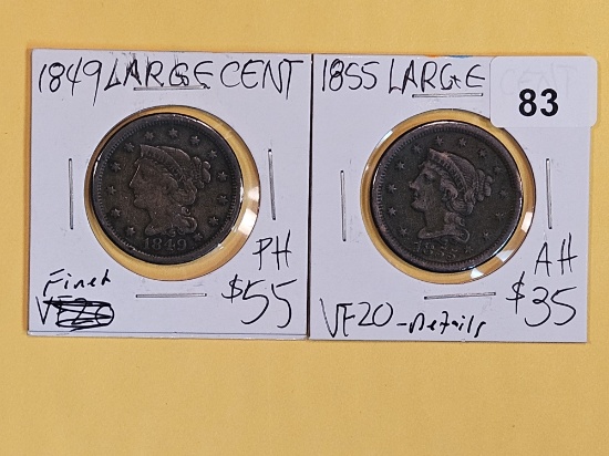 1849 and 1855 Braided Hair Large Cents