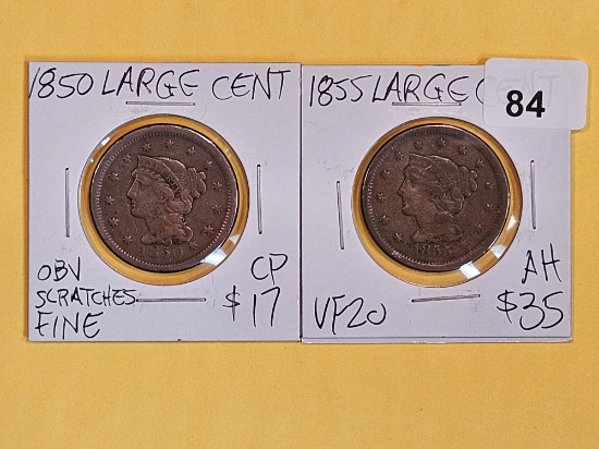 1850 and 1855 Braided hair Large Cents