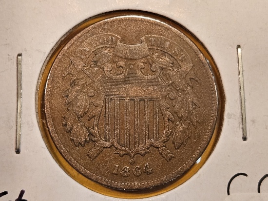 1864 Two Cent piece in Very Fine plus