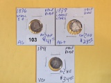 Three mixed Seated Liberty Half Dimes