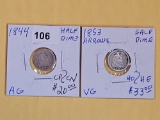 1844 and 1853 Seated Liberty Half Dimes