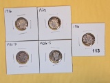 Five little better silver Mercury Dimes