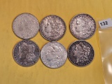 SIx mixed Morgan Silver Dollars