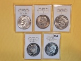 Five Mixed Brilliant Uncirculated and Proof Eisenhower Dollars
