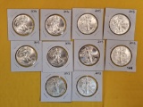 Ten GEM Brilliant Uncirculated American Silver Eagles