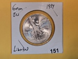 GEM Brilliant Uncirculated 1994 Mexico Silver Onza