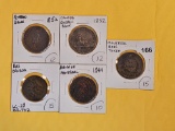 Five older Canada Half-penny tokens