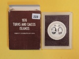 Beautiful GEM Proof Deep Cameo 1976 Turks & Caicos Islands Silver 20 Crown
